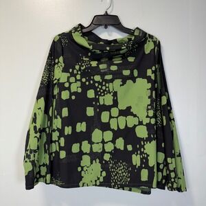 Bryn Walker XXS Organic Cotton Cowl Neck Top‎ Green Black Abstract Block Print
